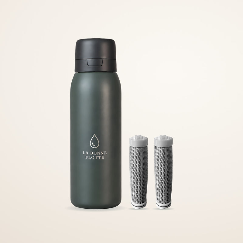 Pack Essentiel – Gourde filtrante inox 740 ml + 2 filtres de rechange