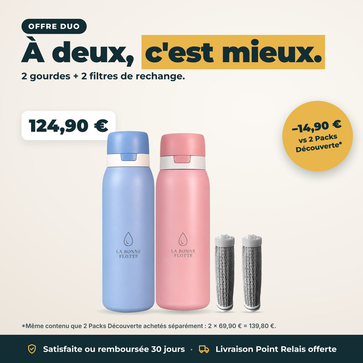 Offre Duo : 2 gourdes filtrantes + 2 filtres de rechange