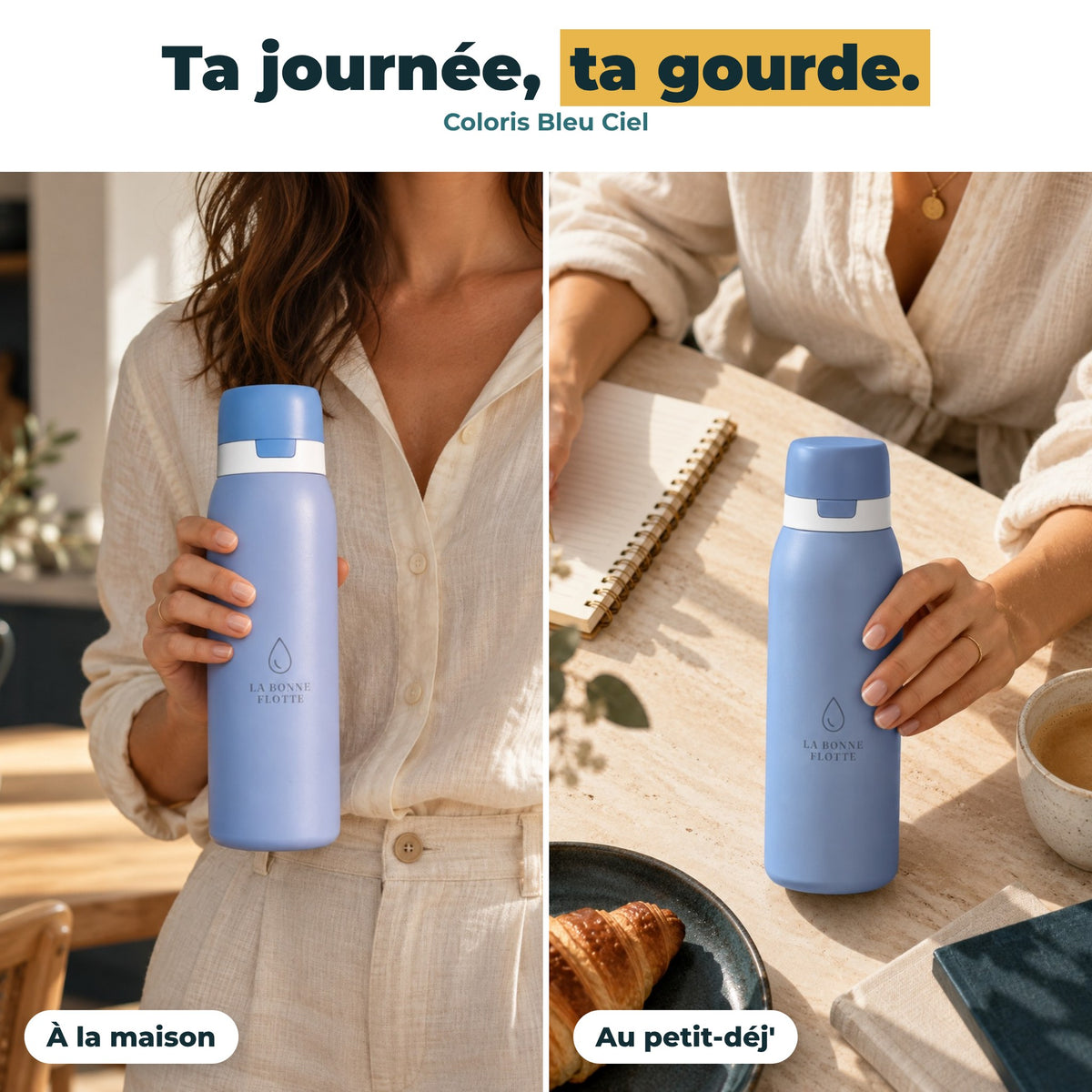 La gourde Bleu Ciel au quotidien