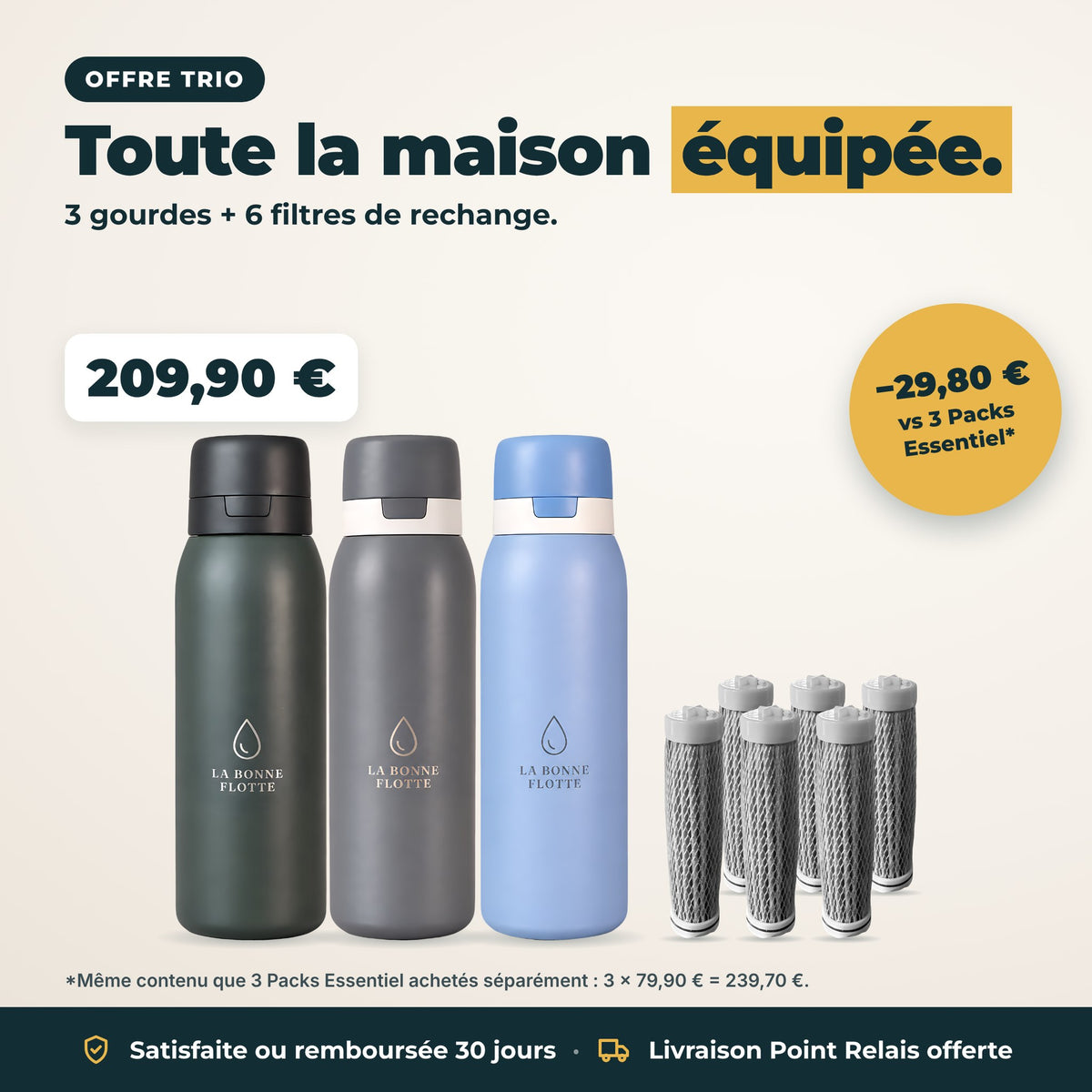 Offre Trio : 3 gourdes filtrantes + 6 filtres de rechange