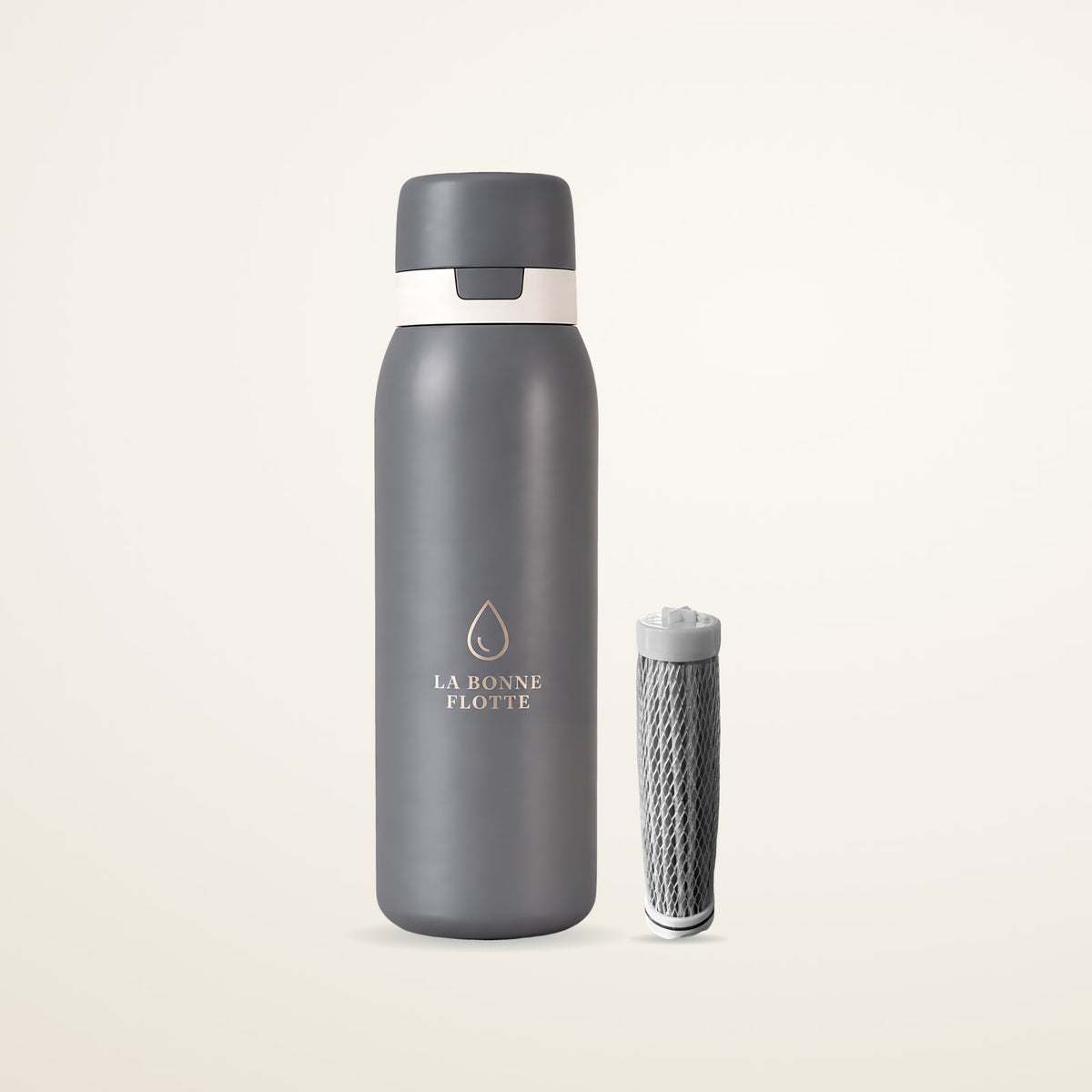 Pack Découverte Gris Perle : gourde filtrante et 1 filtre de rechange