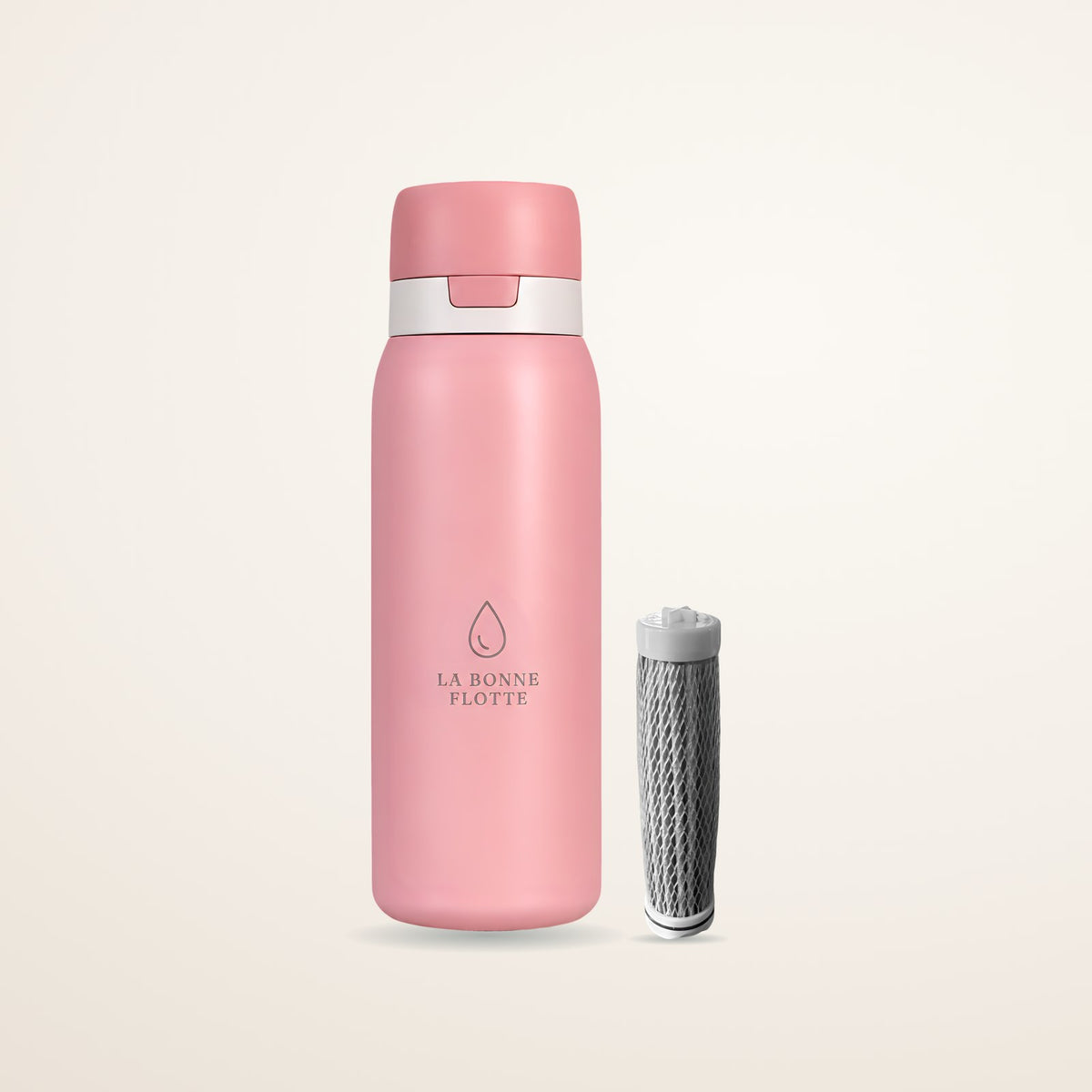 Pack Découverte Rose Poudré : gourde filtrante et 1 filtre de rechange