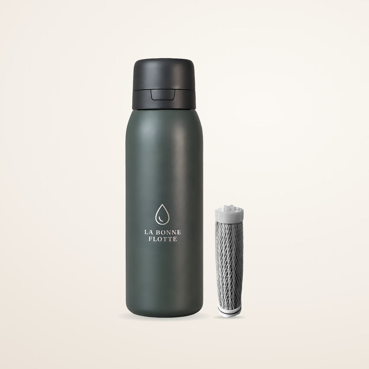 Pack Découverte Vert Forêt : gourde filtrante et 1 filtre de rechange